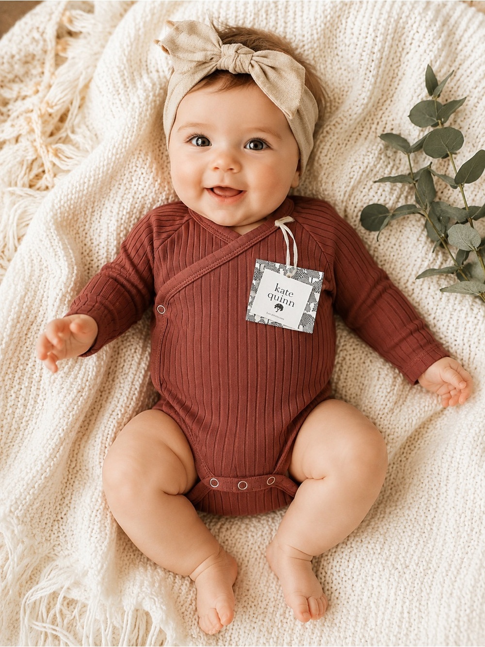 kate quinn organic Auburn Ribbed Long Sleeve Wrap Bodysuit
